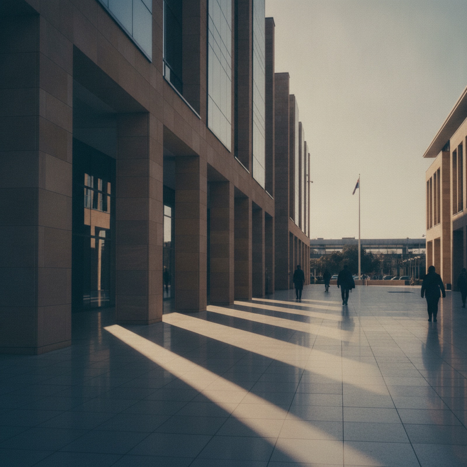 Modern Australian government precinct in late afternoon light